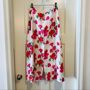 Vintage Romantic Rose Button Front Midi Skirt